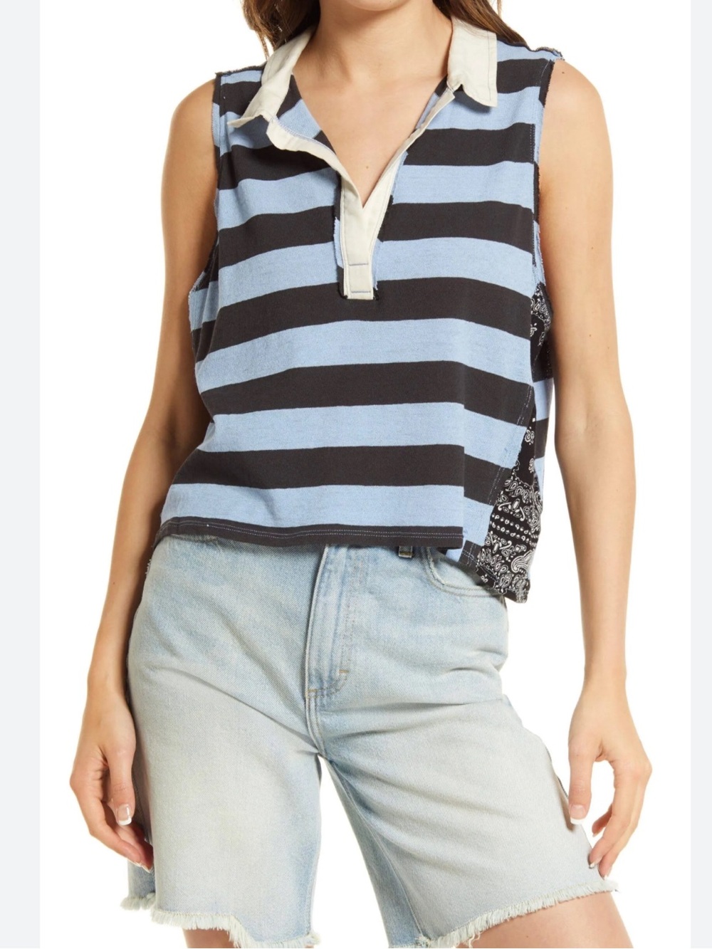 Free People Doing It Rugby Striped Sleeveless Polo Tank Small NWT